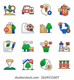 Set Of Green Environment Flat Icons