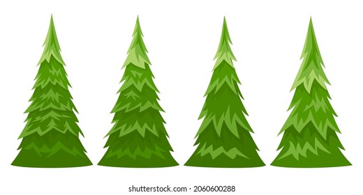 Set of green fir trees. Three different trees. Vector illustration