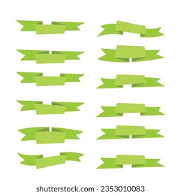 Set of green flat ribbons isolated on white background. Ribbon banner vector illustration. Watercolor lace.