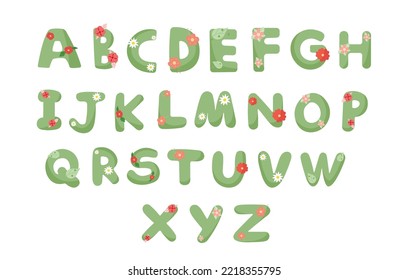 Set of green floral alphabet, abc with flowers for baby shower, birthday cads, nursery room decoration