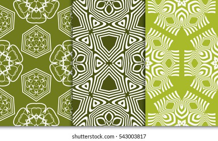 set of green floral on sacred geometry pattern. vector illustration. for design invitation, wallpaper, fabric