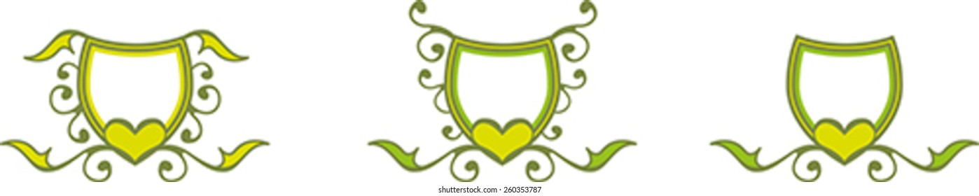 Set of green floral shield