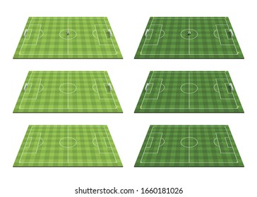 Set Of Green Football Fields. Checkered Lawn. 3d Illustration. Vector Illustration.