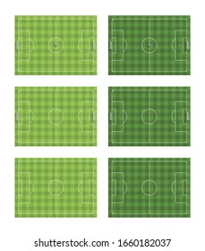 Set Of Green Football Fields. Checkered Lawn. Vector Illustration.