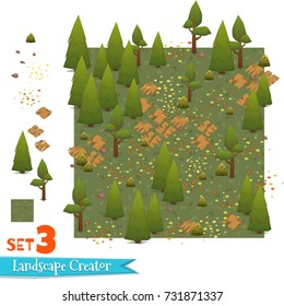 Set of green forest landscape. Vector illustration