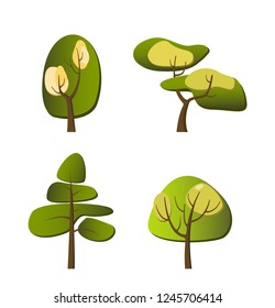 Set of green forest trees vector illustration. 