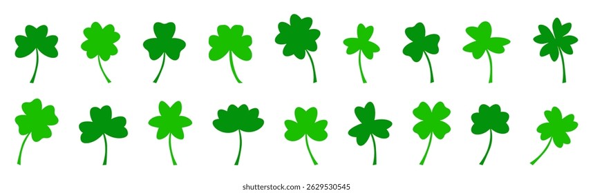 Set of green four leaf. Vector illustration