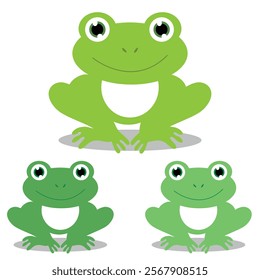 Set of green frogs in flat style isolated on white background. Vector illustration.