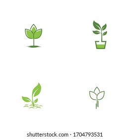 Set Green garden green leaf Logo Template vector symbol nature