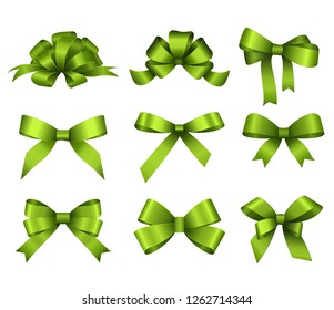 Set of green gift bows. Vector illustration. Concept for invitation, banners, gift cards, congratulation or website layout vector.