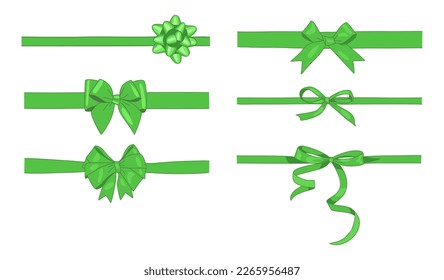 Set of green gift ribbon bows vector illustration.