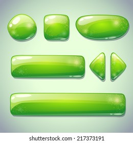 Set of green glossy buttons, beautiful sparkling elements for web or game design