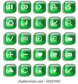 Set of green glossy buttons for web design on white background
