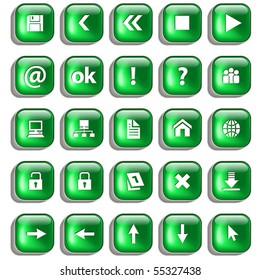 Set of green glossy buttons for web design on white background