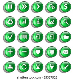 Set of green glossy buttons for web design on white background
