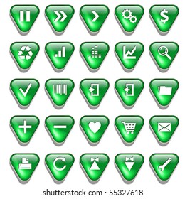 Set of green glossy buttons for web design on white background