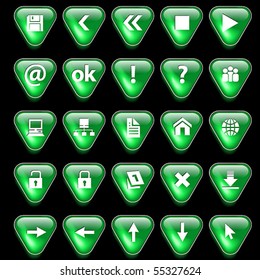 Set of green glossy buttons for web design on black background