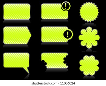 Set of green glossy web badges for web design on black background