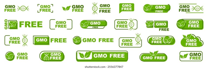 Set of green GMO free label on a white background