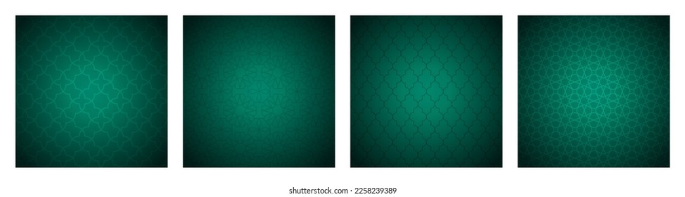 Set of green gradient background with Arabian patterns. Arabic Mosaic Ornament Background. Muslim Decoration. Ramadan Kareem Islamic background