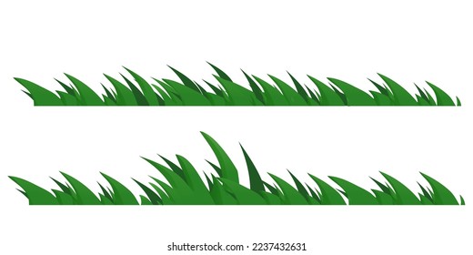 Set Green grass, border, natural organic decoration, fresh bush, herb in cartoon style isolated on white background.
