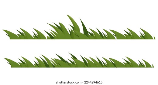 Set Green grass, border, natural organic decoration, fresh bush, herb in cartoon style isolated on white background.