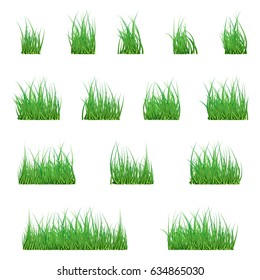 Set Green Grass Borders, Vector Illustration. Abstract field texture. Symbol of summer, plant, eco and natural, growth or fresh. Design for card, banner. Meadow template for print products.