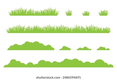 Set of green grass designs isolated on white background. flat vector illustration.