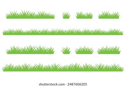 Set of green grass designs isolated on white background. flat vector illustration.