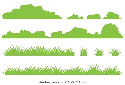 Set of green grass designs isolated on white background. flat vector illustration.