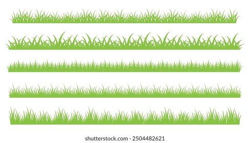 Set of green grass designs isolated on white background. flat vector illustration.