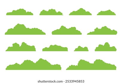 Set of green grass designs isolated on white background. flat vector illustration.