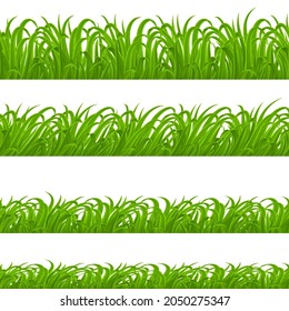 Set of Green Grass Elements on White Background for Design. Natural Border for Decoration in Your Works
