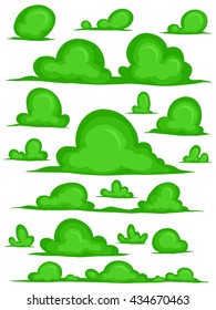 Set of green grass, hedges for decoration in your works, bush in cartoon hand drawn style, vector