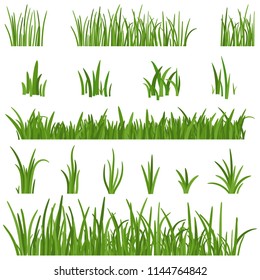 Set of green Grass isolated on white background. Grass heights design elements of nature. Lawn vector illustration