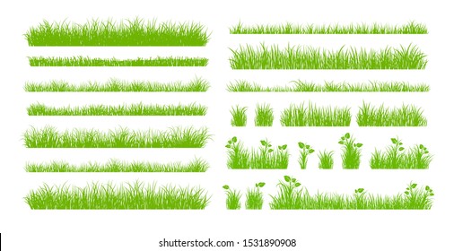 Set of Green Grass Isolated on White Background. 