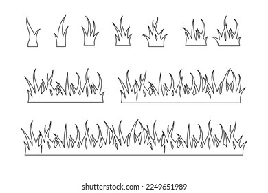 Set of Green Grass Isolated. Grass tuft and seamless horizontal green turf vector set