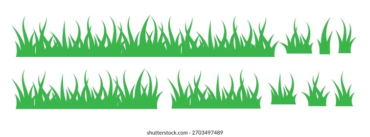 set of green grass isolated grass tuft and seamless