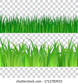 Satz von grünem Gras auf transparentem Hintergrund, Vektorillustration.