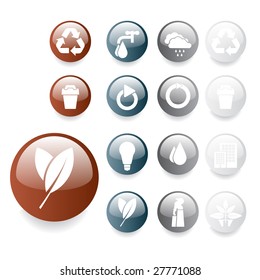 Set of green gray and white environmental icons isolated on a white background