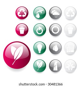 Set of green gray and white environmental icons isolated on a white background