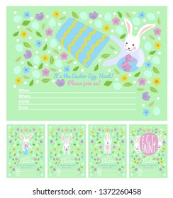set with green greeting cards template for Happy Easter Day