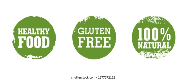 Set of green and grunge stamps. Collection of icons. Texture and background.