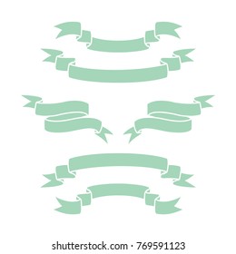 Set of green hand drawn ribbons doodle vector illustration.