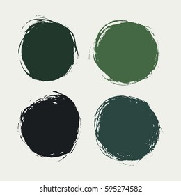 Set of green hand drawn round shapes on white background. Grunge elements. Vector illustration.