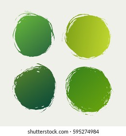 Set of green hand drawn round shapes on white background. Grunge elements. Vector illustration.