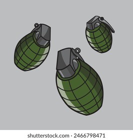 Set of green hand grenade flat vector illustration