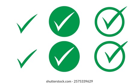 set of green handwritten check marks, isolated on white background, Flat Modern design, illustration Vector EPS 10 