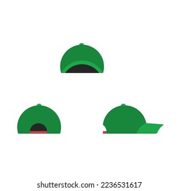 conjunto de iconos de sombrero verde con ángulos diferentes aislados en fondo blanco