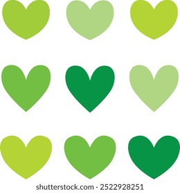 Set of green hearts icon. Vector illustration